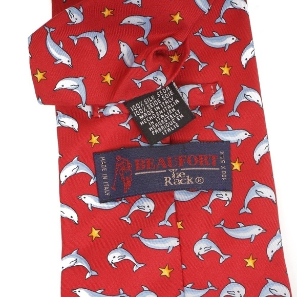 Red Dolphin Patterned Beaufort Tie Rack 100% Silk Made in Italy Tie​​‎ - Picture 5 of 5